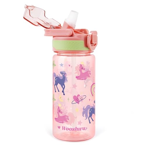Kids 16 oz Water Bottle with Straw for School - Unicorn Variation
