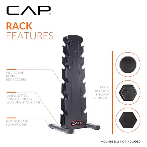 CAP Black 6-Tier Dumbbell Rack for Home Gym 210lb Capacity Space-Saving Steel