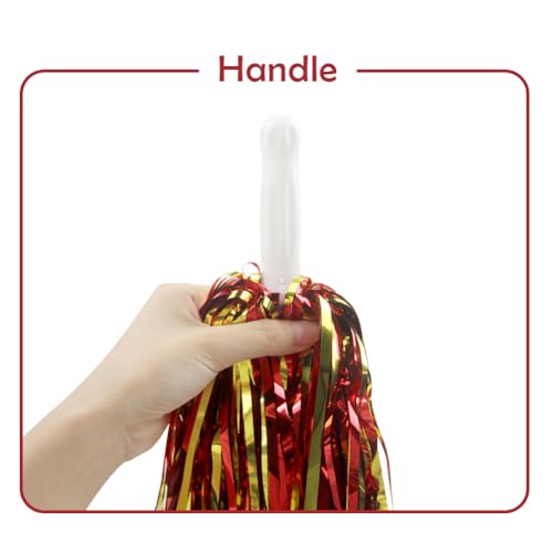 Cheerleading Pom Poms Set - Red and Gold, Metallic Foil, 24 Pieces