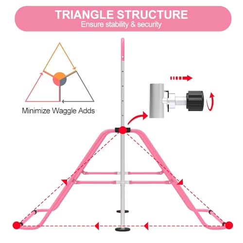 Kids Folding Adjustable Gymnastics Bar - Pink with Mat, Safe & Stable