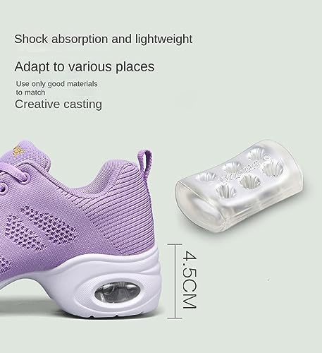 Women's Air Cushion Jazz Dance Sneakers - Breathable Mesh, Thick Sole, Black, Size 7