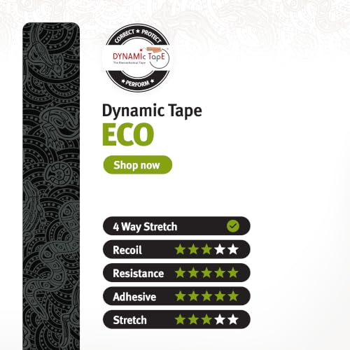 Dynamic Tape Eco Biomechanical Tape 4-Way Stretch 2 Inch Roll - Black/Grey, 1 Pack
