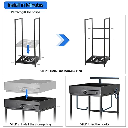 Police Gear Stand with Combination Lock - Heavy Duty Tactical Hanger Rack, Black, Come Home Safe
