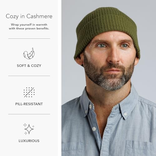 Men's Charcoal Cashmere Ribbed Cuffed Hat - Ultra Plush One Size