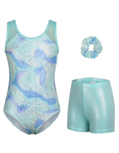 Girls Gymnastics Leotard with Sparkle Ballet Dance Active Unitard - Mint Green / 9-10 Years