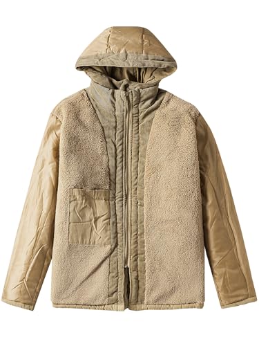 Mr.Stream Men's Khaki Winter Hooded Puffer Jacket - Windproof Sherpa Lined Coat, Large