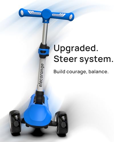 Blue Elecorange T200 Kids Electric Scooter - Light Up Wheels, Foldable, Safe Speed 5mph, 4-9 Years