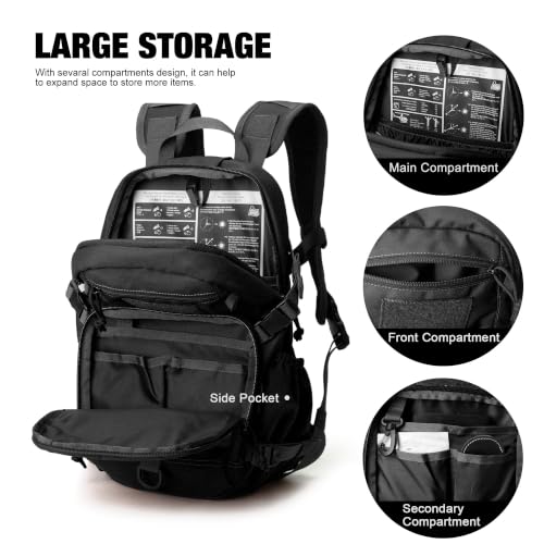 Small Tactical Backpack with Molle System - Black 15L Hiking & Cycling Pack
