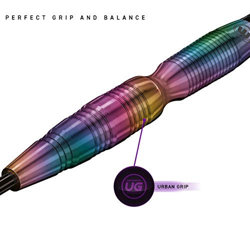 Winmau Simon Whitlock Urban Grip Tungsten 24g Steel Tip Darts Set with Flights & Shafts Rainbow