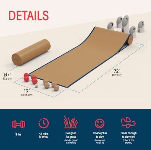 BocceRoll Yard Game - Modern Bocce Set with Ramp & Targets, Plain Balls, Portable Backyard & Beach Lawn Game