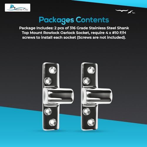 Top Mount 316 Stainless Steel Rowlock Oarlock Socket Set for Boats - 2 Pcs