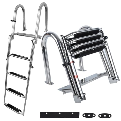 Marine-Grade Stainless Steel Telescoping Boat Ladder - 4 Step, 600LBS Capacity