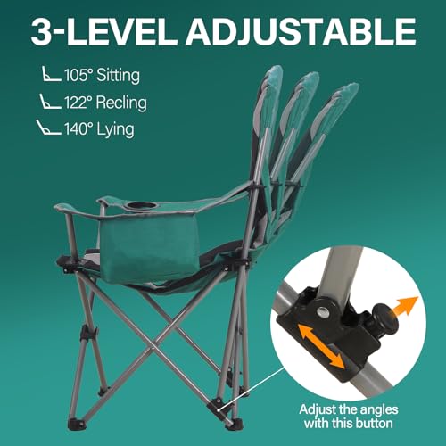 Heavy Duty Camping Chairs with Adjustable Backrest & Cooler Bag - Supports 400lbs