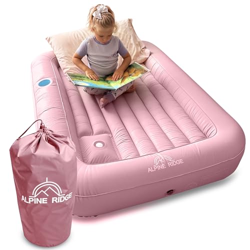 Pink Toddler Travel Bed with Safety Bumpers & Built-in Pump - Portable Kids Mattress