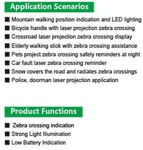 Danpon-PL-21, Laser Point Zebra Crossing- LED Pedestrians Crossing the Road are Advised Can be Mounted on Elderly Walking Canes, Bicycles. Pet Cat/Dog usable at Night Laser Class 2 and IEC60825