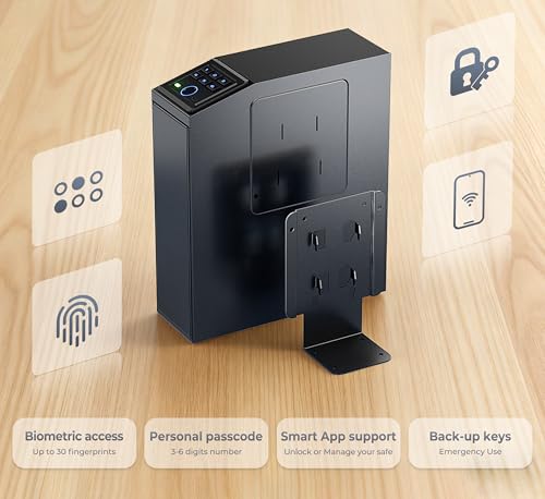 ORARAER Solid Black Biometric Wall Safe with 4 Unlock Methods - Mountable Home & Office Security Safe
