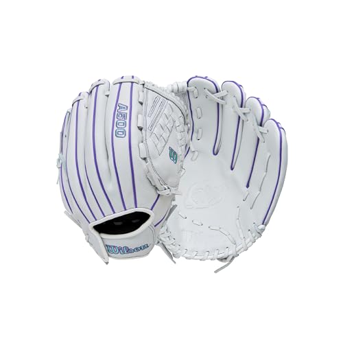 Wilson 2026 A500 Siren 12.5" Fastpitch Softball Glove - Right Hand Throw, White/Purple/Seafoam
