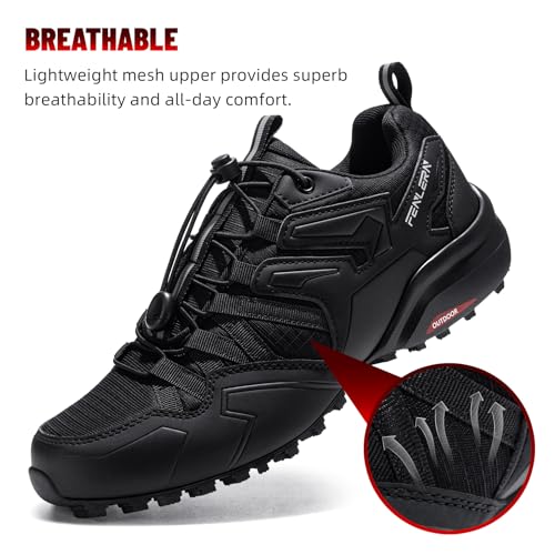 Men's Waterproof Trail Running Shoes - 10.5 Wide Black Hiking Sneakers