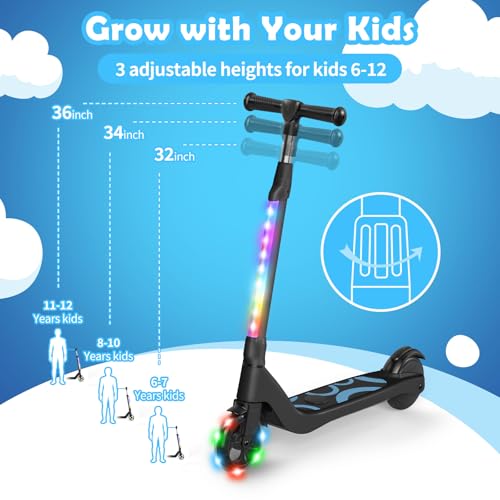 Kids Kick Scooter with LED Light-Up Wheels & Adjustable Handlebar - Ages 6-12