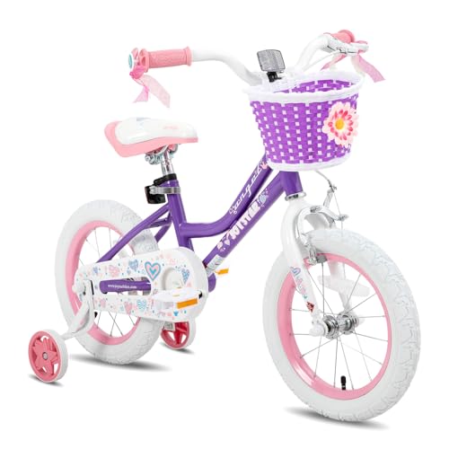 Kids 12 Inch Girls Bike with Training Wheels - Purple for Ages 2-4
