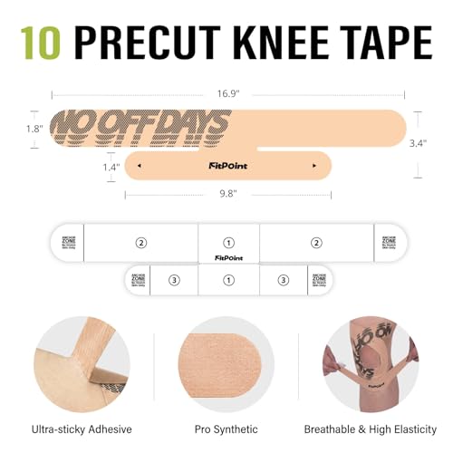 Kinesiology Tape for Knees - 10 Pcs Ultra-Sticky Patella Knee Support Beige - Scissors-Free, Waterproof, Pain Relief