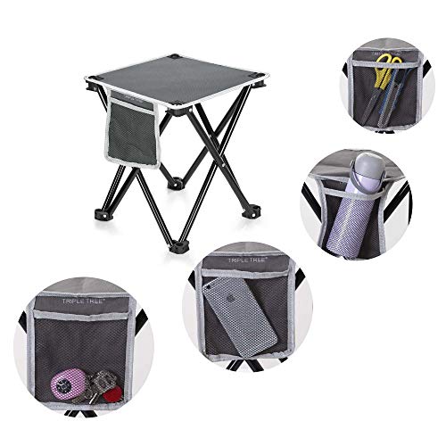 Grey 2 Pack Portable Folding Camping Stool with Side Pocket - Lightweight & Supports 400lbs