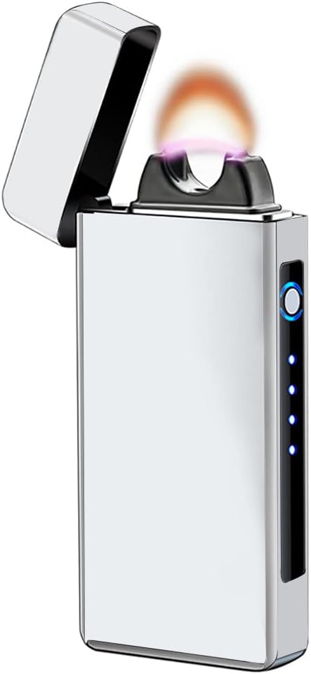 YOZWOO Electric Lighter - Rechargeable High Power Flame Arc Lighter with LED Indicator | Windproof for Camping & Candles (White)