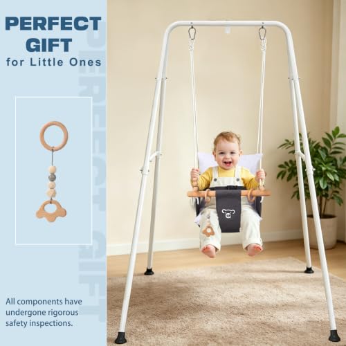 Gray Baby Swing with Stand - Indoor & Outdoor Toddler Saucer Swing Set for Infant