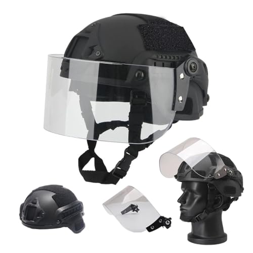 LEJUNJIE BK Tactical MICH 2000 Fast Helmet with Clear Riot Visor Face Shield - Airsoft & Paintball