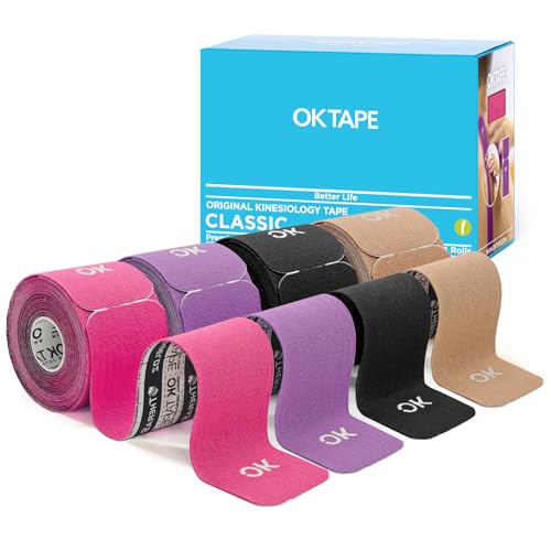 Precut Kinesiology Tape Set - 20 Strips per Roll, 4 Rolls, Mixcolor