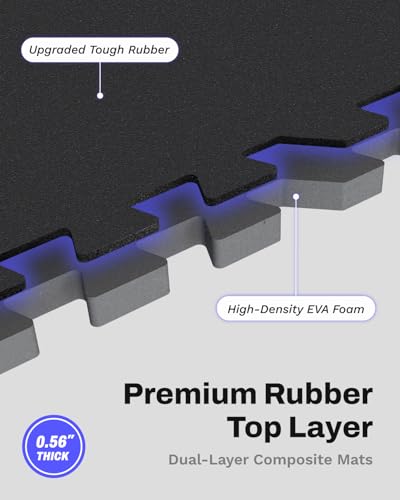Black AIRHOP 24 Sq Ft Interlocking Rubber & EVA Foam Gym Floor Tiles, 6-Pack