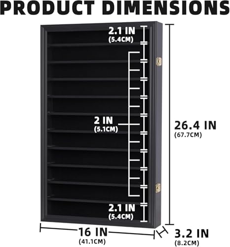 Martial Arts Belt Display Case Wall Rack with Lockable Acrylic Door - 11 Rows, Black Finish