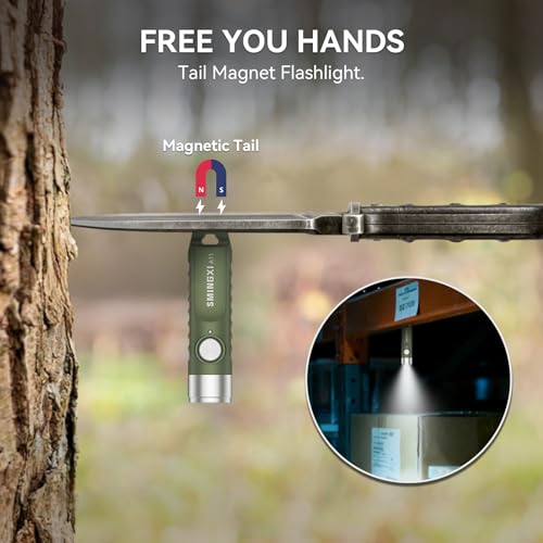 Green Rechargeable Keychain Flashlight with Magnetic Base - Compact EDC Tool
