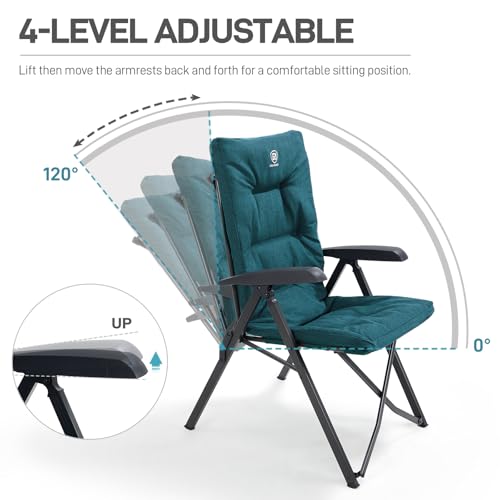 Ever Advanced Green Folding Camping Recliner Chair Fully Padded with Adjustable High Back Support for Adults