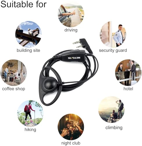 Retevis Case of 10, Walkie Talkies Earpiece with Mic 2 Pin D-Type Headset for H-777 RT22 RT21 RT86S, Compatible with Pxton, Baofeng BF-888S, Kenwood Walkie Talkies, Walkie Talkie Earpiece(10 Pack)