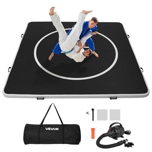 Inflatable 10x10ft Martial Arts Wrestling Mat for Home Gym Training, PVC, Black