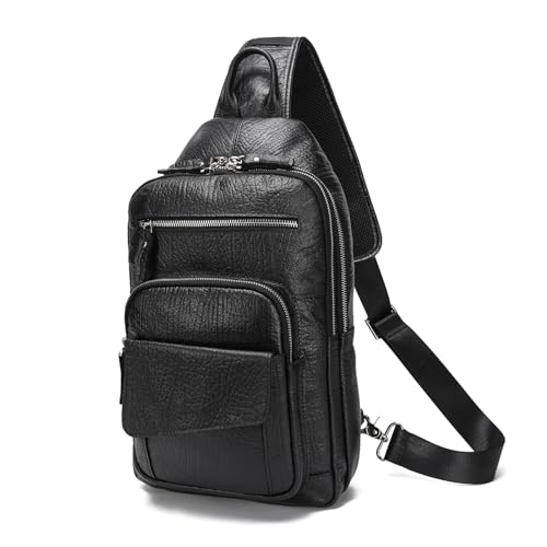 LANNSYNE Black Leather Crossbody Bag for 12.9 Inch iPad - Casual Sling for Men