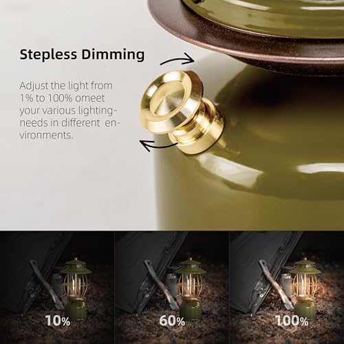 Retro Army Green Metal Vintage LED Camping Lantern with Dimming