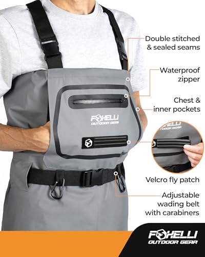 Foxelli Breathable Fly Fishing Waders Large Grey for Men & Women