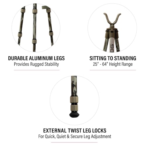 Mossy Oak Bottomland BOG Deadshot Hunting Tripod with Adjustable Height & Universal Shooting Rest