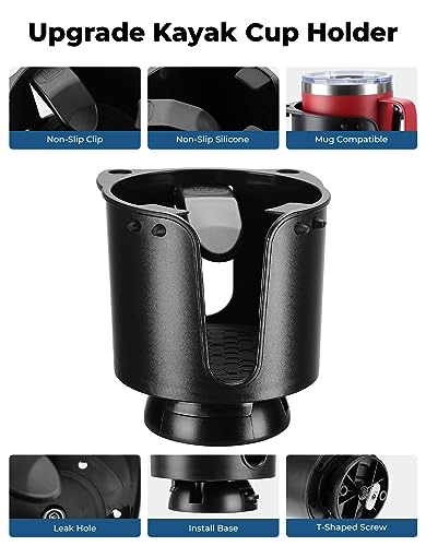 Large Kayak Cup Holder with Track Mount - Anti-Slip Drink & Fishing Accessory