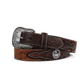 ARIAT Men's Faux Ostrich Leather Belt with Floral Emboss and Silver Conchos - Brown 32