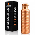 Copper Hammered Water Bottle - 32 oz Pure Copper Ayurvedic Drinking Vessel with Leak-Proof Lid - Variation of THIS listing