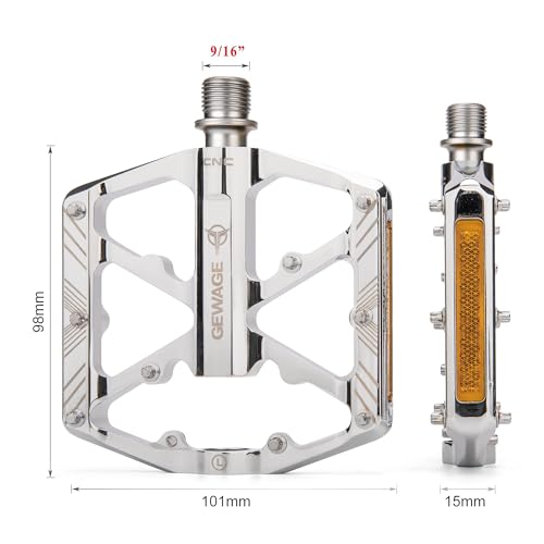 S-Silver Bicycle Pedals 9/16 Inch MTB Road Bike with Reflectors & 3 Bearings