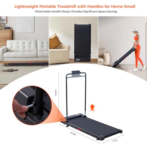 Portable Home Walking Pad Treadmill with Handle Bar, Compact Exercise Machine