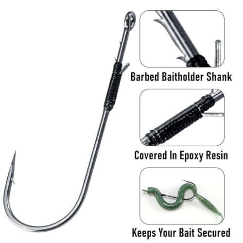 30 Pack Heavy Cover Worm Hooks - Flipping, Drop Shot & Neko Rig Fishing Hooks