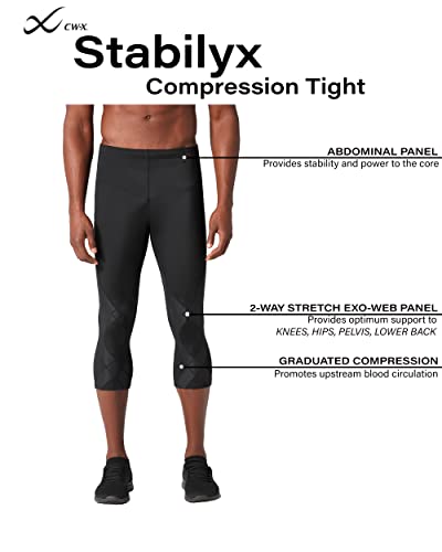 CW-X Men's Stabilyx 3/4 Compression Tights Large Black Activewear