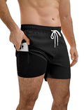 Men's 5 Inch Swim Trunks with Compression Liner - Large Black Bathing Suit