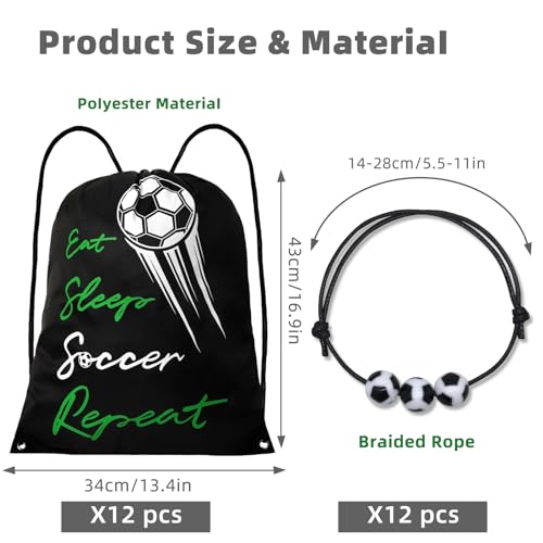 Soccer Party Favors Pack 24 Pcs with Drawstring Backpacks & Adjustable Bracelets for Kids & Adults