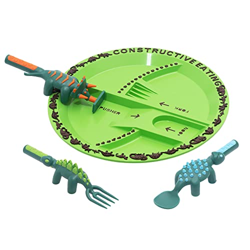 Constructive Eating Dinosaur Toddler Plate and Utensils Set - Made in USA